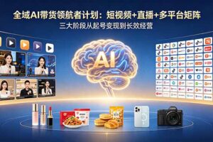 全域AI带货领航者计划：短视频+直播+多平台矩阵，三大阶段从起号变现到长效经营