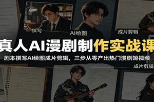真人AI漫剧制作实战课：剧本撰写AI绘图成片剪辑，三步从零产出热门漫剧短视频