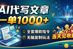 AI代写文章，一单1000+，全套爆款指令+无脑复制玩法，当天见收益！