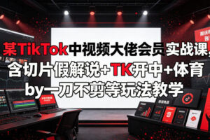 某TikTok中视频大佬会员实战课，含切片假解说+TK开中+体育by一刀不剪等玩法教学