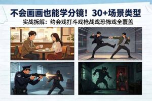 不会画画也能学分镜！30+场景类型实战拆解：约会戏打斗戏枪战戏恐怖戏全覆盖