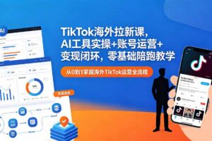 TikTok海外拉新课，AI工具实操+账号运营+变现闭环，零基础陪跑教学