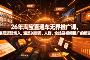 26年淘宝直通车无界推广课，从底层逻辑切入，涵盖关键词、人群、全站及视频推广的策略选择