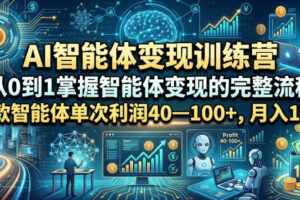 AI智能体变现训练营，从0到1掌握智能体变现的完整流程，每款智能体单次利润40—100+，月入1W+