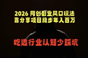2026 网创副业风口玩法，靠分享项目稳步年入百万，吃透行业认知少踩坑