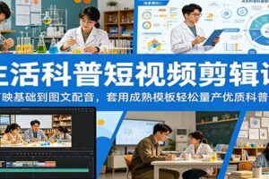 生活科普短视频剪辑课：从剪映基础到图文配音，套用成熟模板轻松量产优质科普短片
