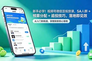 新手必学！视频号微信豆投放课，5A 人群 + 预算分配 + 追投技巧，落地即见效