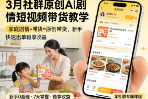 3月某社群原创AI剧情短视频带货教学，家庭剧情+带货=原创带货，新手也能快速出单稳拿收益(更新)