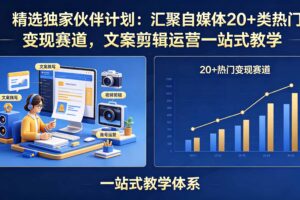 精选独家伙伴计划：汇聚自媒体20+类热门变现赛道，文案剪辑运营一站式教学
