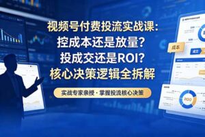 视频号付费投流实战课-5月：控成本还是放量？投成交还是ROI？核心决策逻辑全拆解