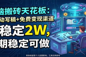 电脑搬砖天花板：AI自动写稿+免费变现渠道，月稳定2W，长期稳定可做