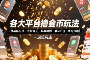 各大平台撸金币玩法(快手新玩法、汽水音乐、红果漫剧、番茄小说、木叶短剧)，一波流玩法(收费398元的教程)