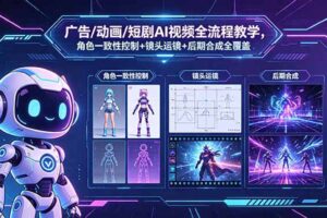 广告/动画/短剧AI视频全流程教学，角色一致性控制+镜头运镜+后期合成全覆盖