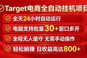 Target电商全自动挂机项目全天自动运行电脑可批量30+窗口运行日收益入800+