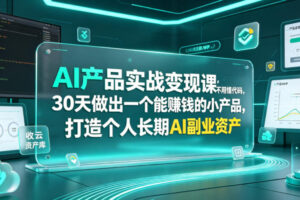 AI产品实战变现课，不用懂代码，30天做出一个能賺钱的小产品，打造个人长期AI副业资产