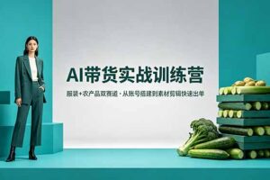 AI带货实战训练营，服装+农产品双赛道，从账号搭建到素材剪辑快速出单