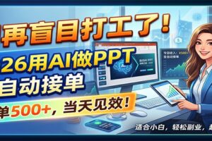 别再盲目打工了！2026用AI做PPT全自动接单，一单5张+，当天见效！