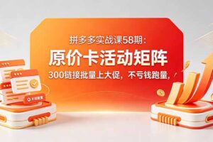 拼多多实战课58期：原价卡活动矩阵，300链接批量上大促，不亏钱跑量