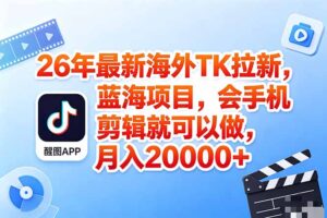 海外TK剪映拉新风口，蓝海轻创业，会手机剪辑实操稳赚月入2w+(保姆级课程