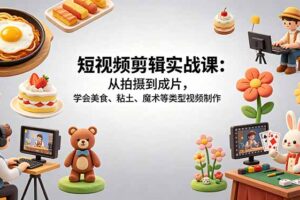 短视频剪辑实战课：从拍摄到成片，学会美食、粘土、魔术等类型视频制作