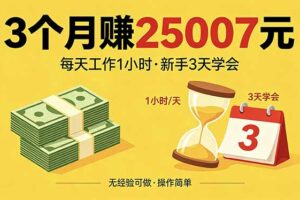 3个月赚钱25007元，每天工作1个小时，新手3天全部学会！