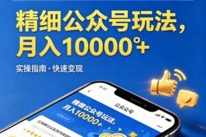 精细公众号玩法，月入10000+，实操指南，快速变现