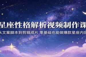 星座性格解析视频制作课：从文案脚本到剪辑成片，零基础也能做爆款星座内容