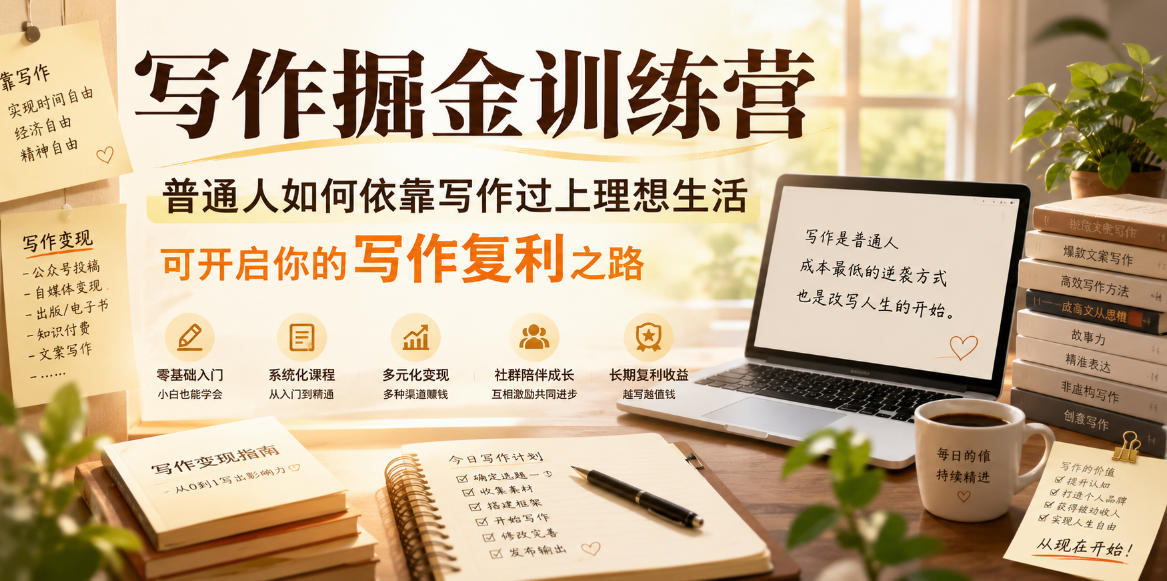 写作掘金训练营，普通人如何依靠写作过上理想生活，可开启你的写作复利之路（更新6月）