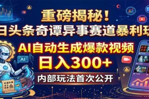 重磅揭秘！今日头条奇谭异事赛道暴利玩法：AI自动生成爆款视频，日入300+