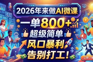 2026年来做AI微课，一单800+，超级简单，风口暴利，告别打工！
