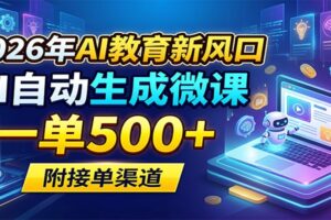 2026年AI教育新风口，AI自动生成微课，一单500+，附接单渠道