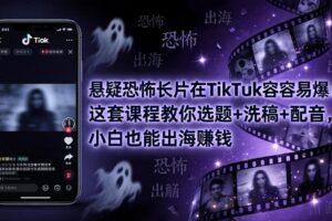 悬疑恐怖长片在TikTok最容易爆：这套课程教你选题+洗稿+配音，小白也能出海赚钱