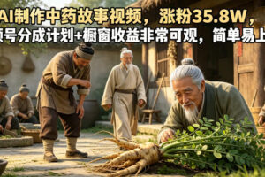 AI制作中药故事视频，涨粉35.8W，视频号分成计划+橱窗收益非常可观，简单易上手