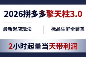 2026拼多多擎天柱 3.0-更新4月20：最新起店玩法，标品生鲜全覆盖，2小时起量当天带利润