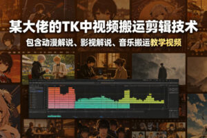 某大佬的TK中视频搬运剪辑技术，包含动漫解说、影视解说、音乐搬运教学视频