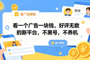 看一个广告一块钱，好评无数的新平台，不黑号，不养机，一撸几十块钱还是不错的【揭秘】