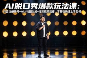 AI脱口秀爆款玩法课：抖音注册养号+AI人物图生成+爆款视频制作，零基础快速上手起号