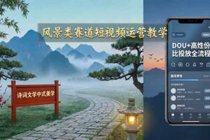 风景类赛道短视频运营教学：诗词文学中式美学，新号养号对标账号定位，DOU+高性价比投放全流程