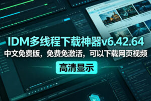 IDM多线程下载神器v6.42.64中文免费版，免费免激活，可以下载网页视频(例如飞书文档内的视频)