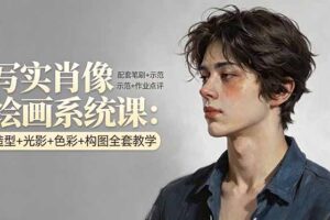 写实肖像绘画系统课：造型+光影+色彩+构图全套教学，配套笔刷+示范+作业点评