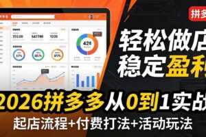 2026拼多多从0到1实战-4月更新：最新起店流程+付费打法+活动玩法，轻松做店稳定盈利