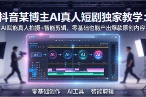 抖音某博主AI真人短剧独家教学：AI赋能真人拍摄+智能剪辑，零基础也能产出爆款原创内