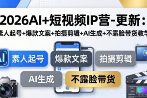 2026AI+短视频IP营-更新：素人起号+爆款文案+拍摄剪辑+AI生成+不露脸带货教学