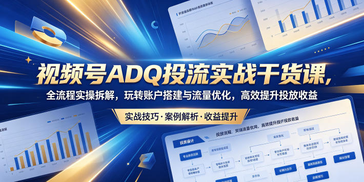 视频号ADQ投流实战干货课，全流程实操拆解，玩转账户搭建与流量优化，高效提升投放收益