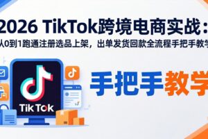 2026TikTok跨境电商实战：从0到1跑通注册选品上架，出单发货回款全流程手把手教学