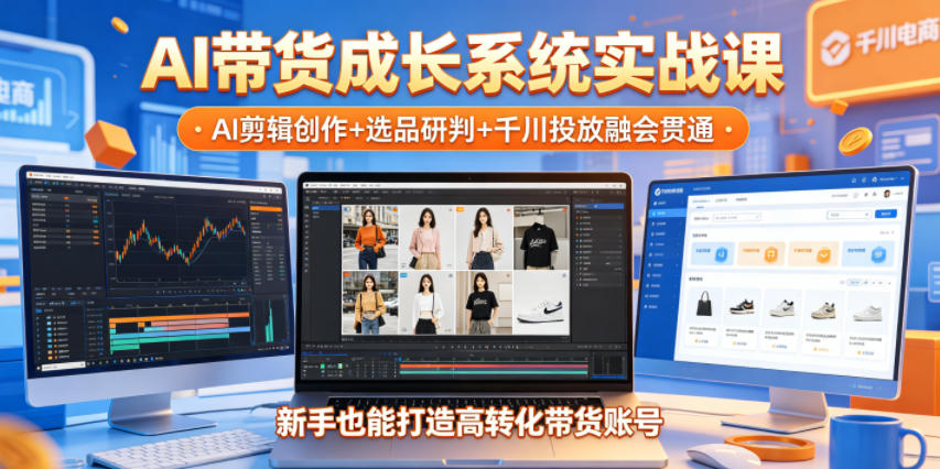 AI带货成长系统实战课，AI剪辑创作+选品研判+千川投放融会贯通，新手也能打造高转化带货账号（更新2026年）