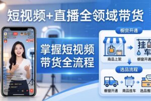 短视频+直播全领域带货：掌握橱窗开通、挂车、选品、爆款文案改编等短视频带货全流程