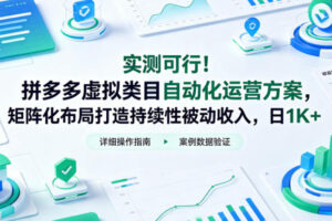 实测可行！拼多多虚拟类目自动化运营方案，矩阵化布局打造持续性被动收入，日1K+【揭秘】