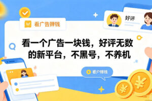 看一个广告一块钱，好评无数的新平台，不黑号，不养机，一部手机一天撸几十，可矩阵【揭秘】
