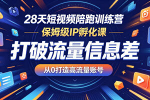 28天短视频陪跑训练营，保姆级IP孵化课，打破流量信息差，从0打造高流量账号